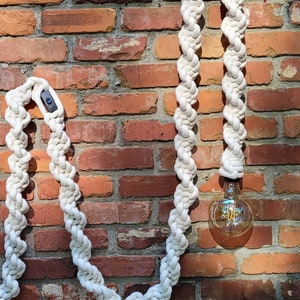 handmade macrame pendant light cord, bohemian home decor, rope light, hanging light, boho wall hanging 12ft
