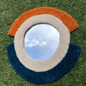 tufted rug eye mirror, wall hanging image 1