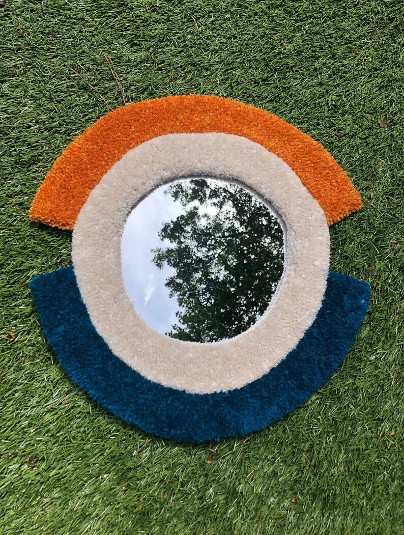 tufted rug eye mirror, wall hanging image 3