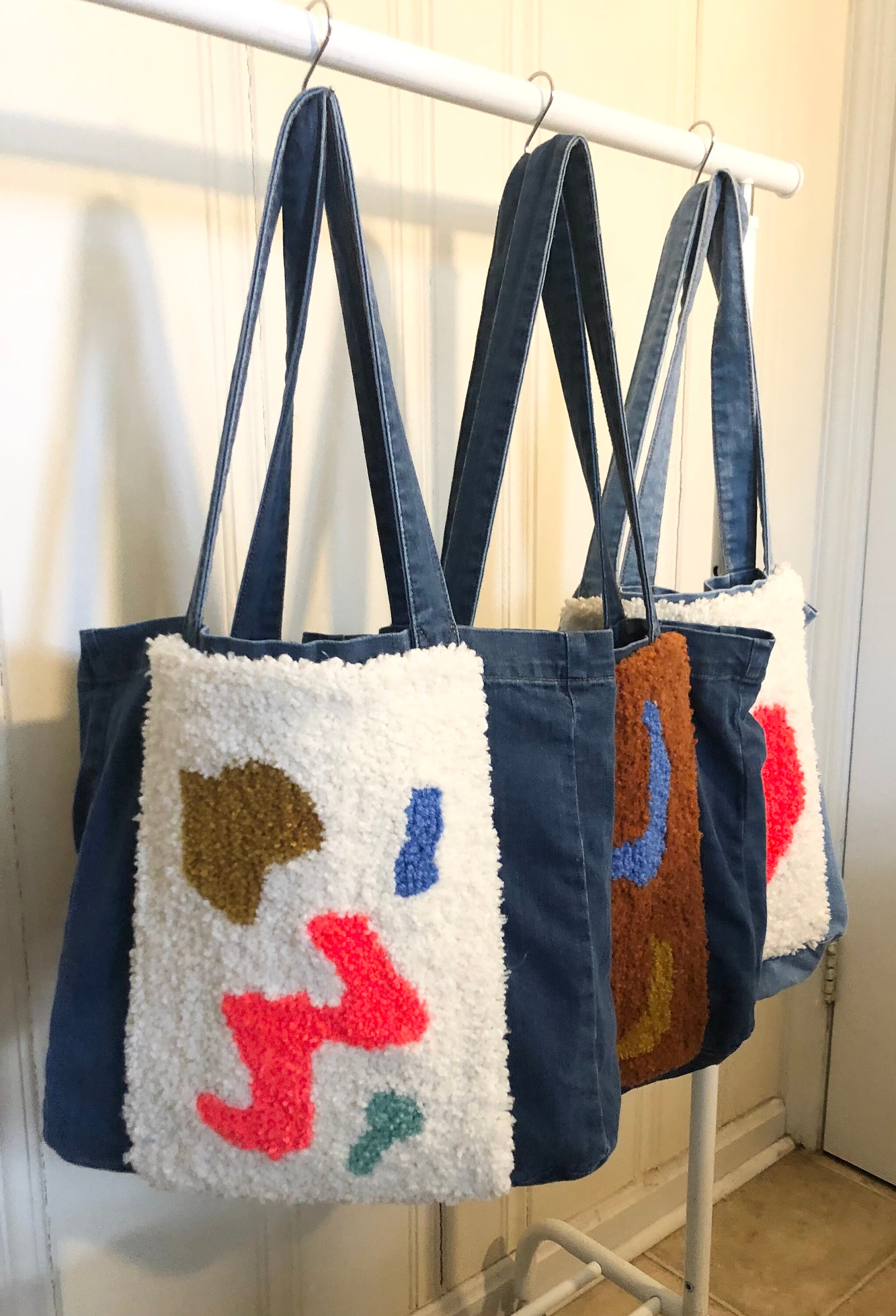 Hand tufted denim tote bag Etsy