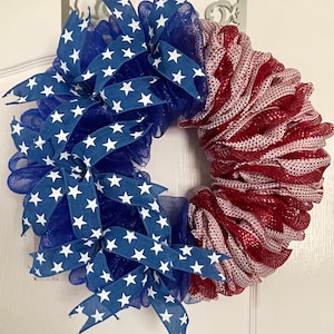 Patriotic Red White and Blue Wreath, Patriotic Door Wreath, 4th of July Wreath, Summer Wreath, American Flag Wreath