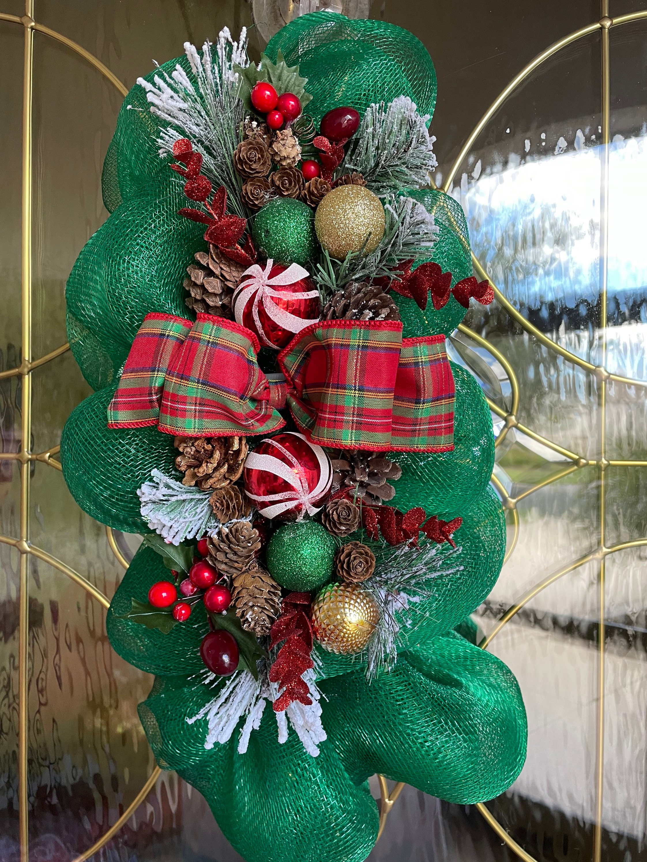 Christmas Teardrop Wreath, Holiday Deco Mesh Teardrop Wreath, Front Door Xmas Wreath Etsy