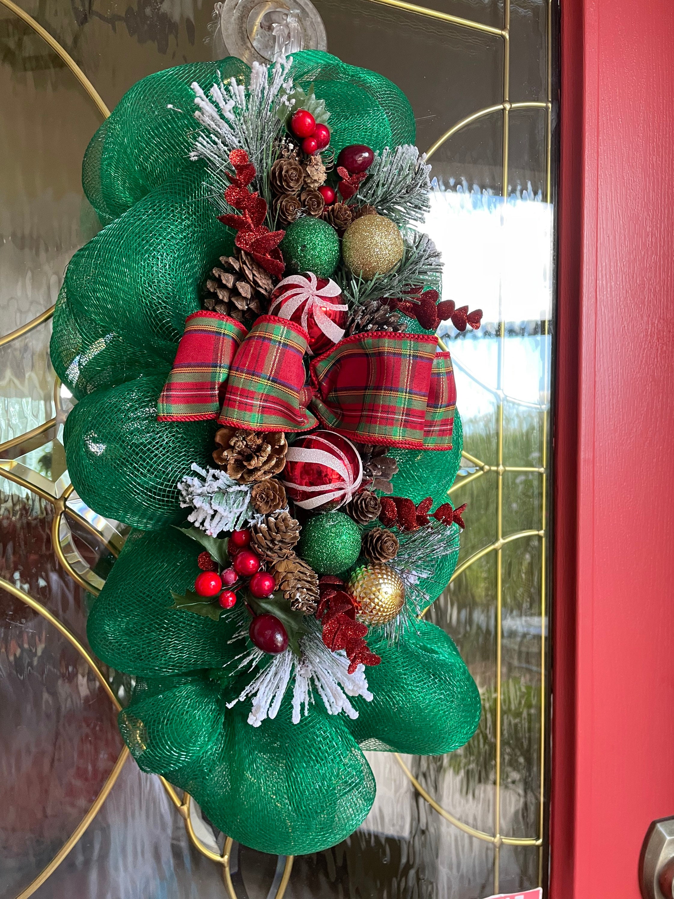 Christmas Teardrop Wreath, Holiday Deco Mesh Teardrop Wreath, Front Door Xmas Wreath Etsy