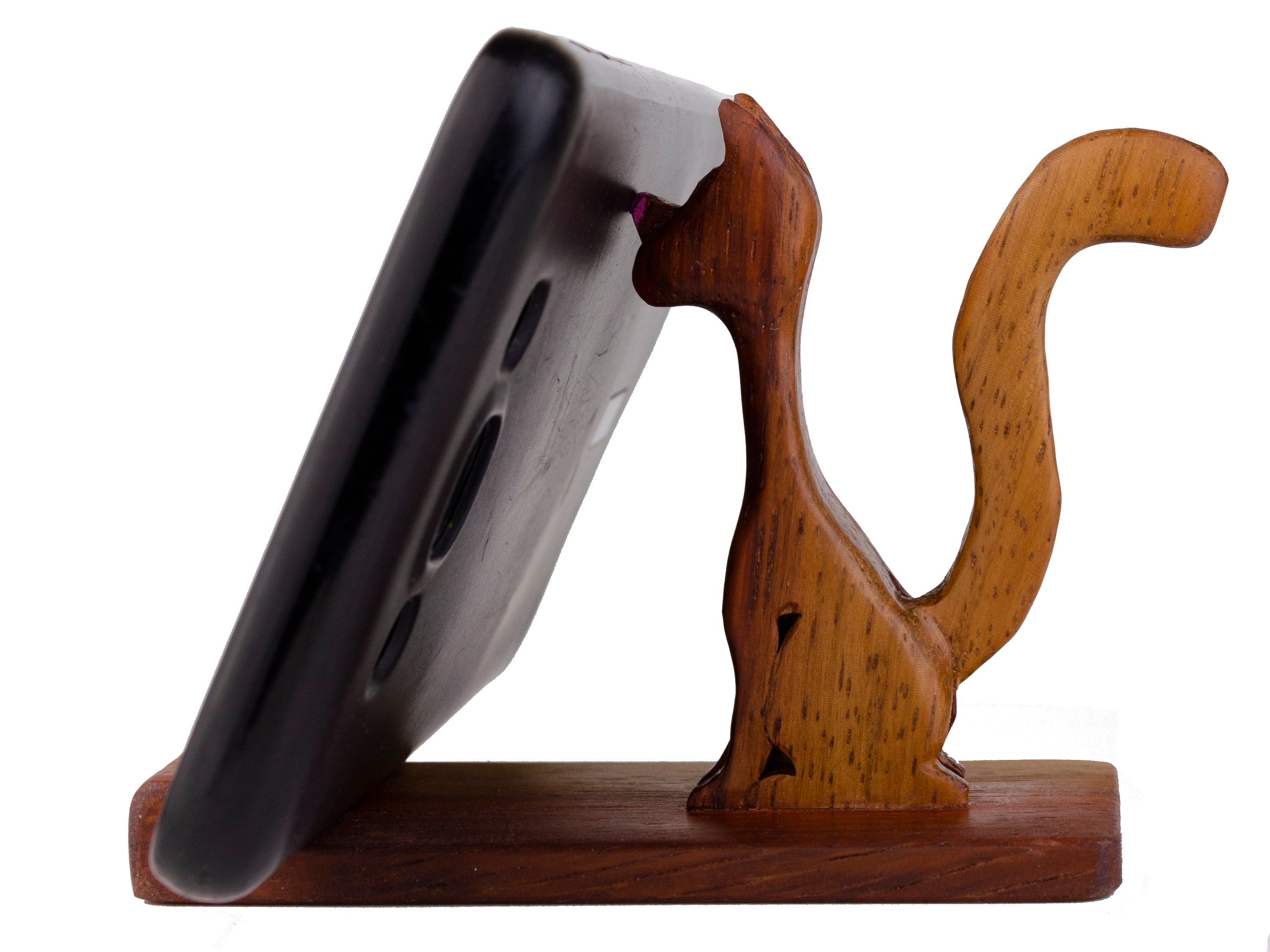 Red wooden cat phone holder stand cute gift for cat lovers Etsy