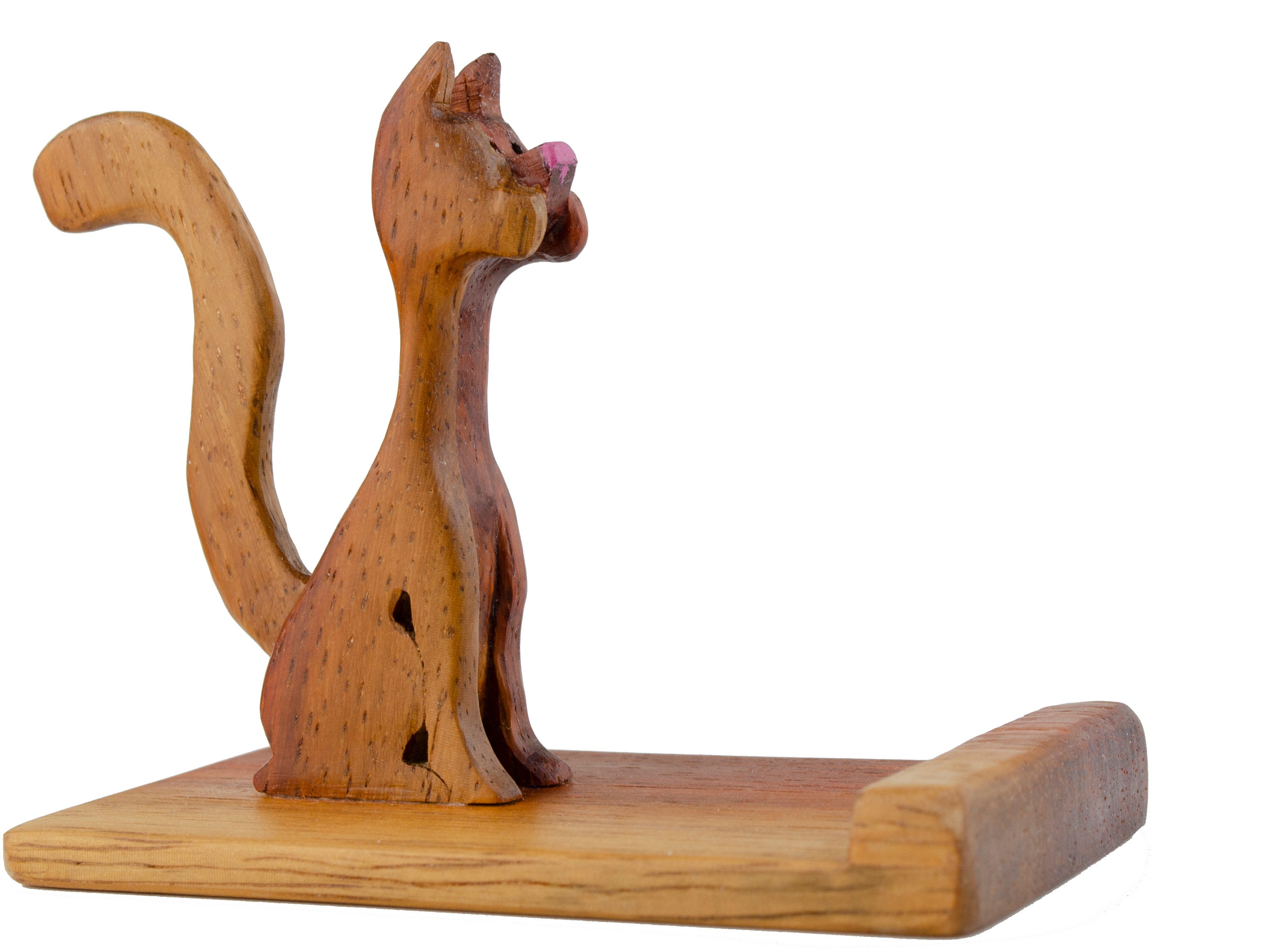 Red wooden cat phone holder stand cute gift for cat lovers Etsy