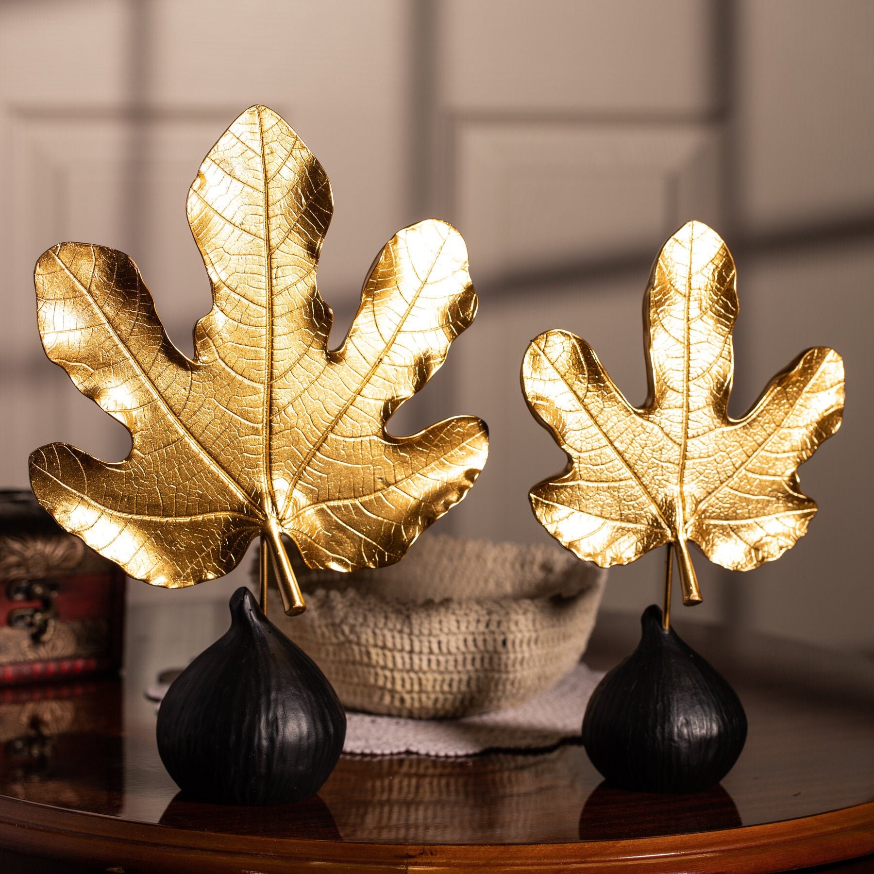 Decorative Accessory Two Fig Leaves Statue Figurine Gold Etsy
