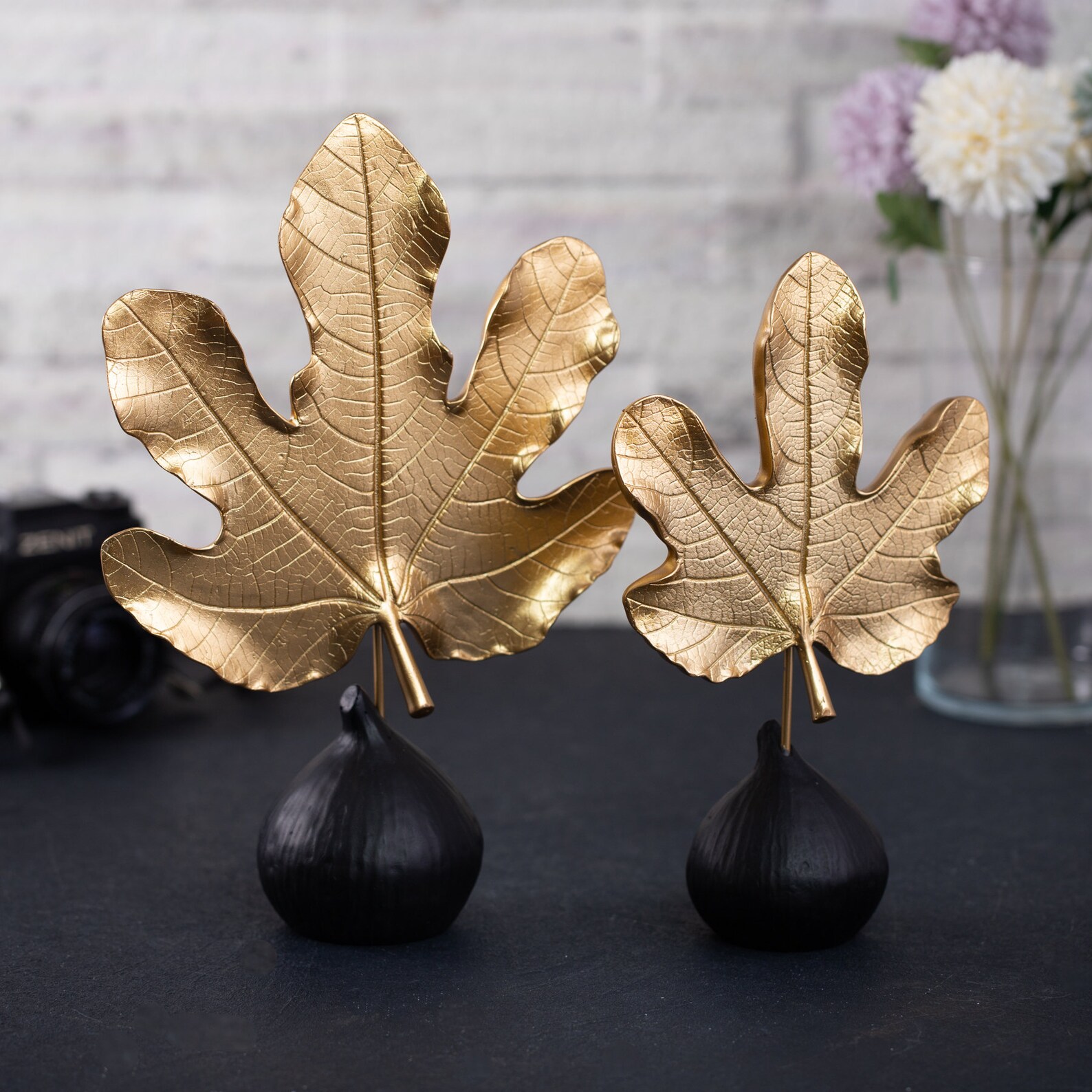 Decorative Accessory Two Fig Leaves Statue Figurine Gold Etsy