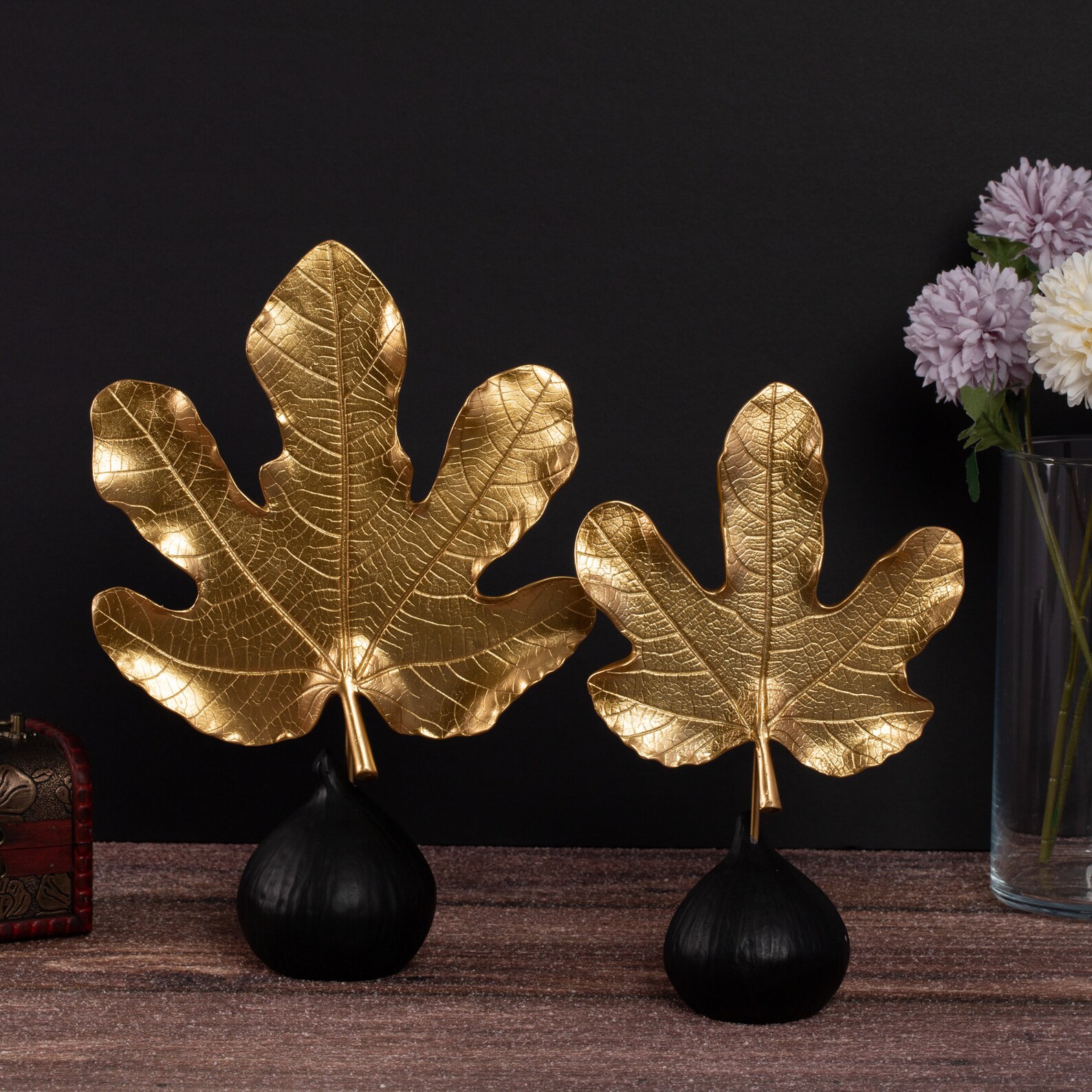 Decorative Accessory Two Fig Leaves Statue Figurine Gold Etsy