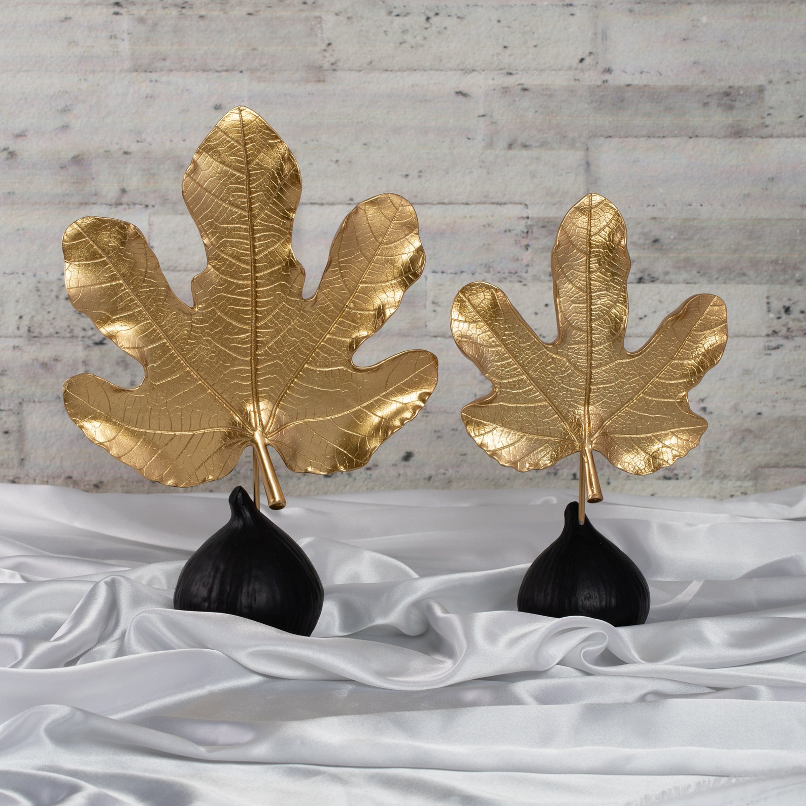 Decorative Accessory Two Fig Leaves Statue Figurine Gold Etsy