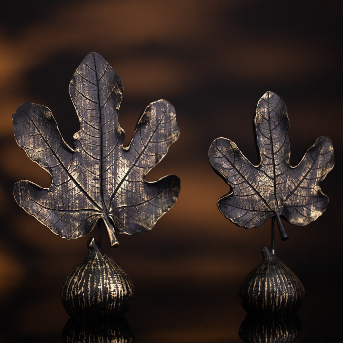 Decorative Accessory Two Fig Leaves Statue Figurine Gold Etsy