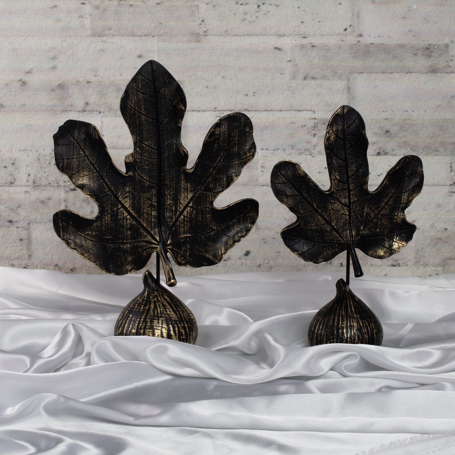 Decorative Accessory Two Fig Leaves Statue Figurine Gold Etsy