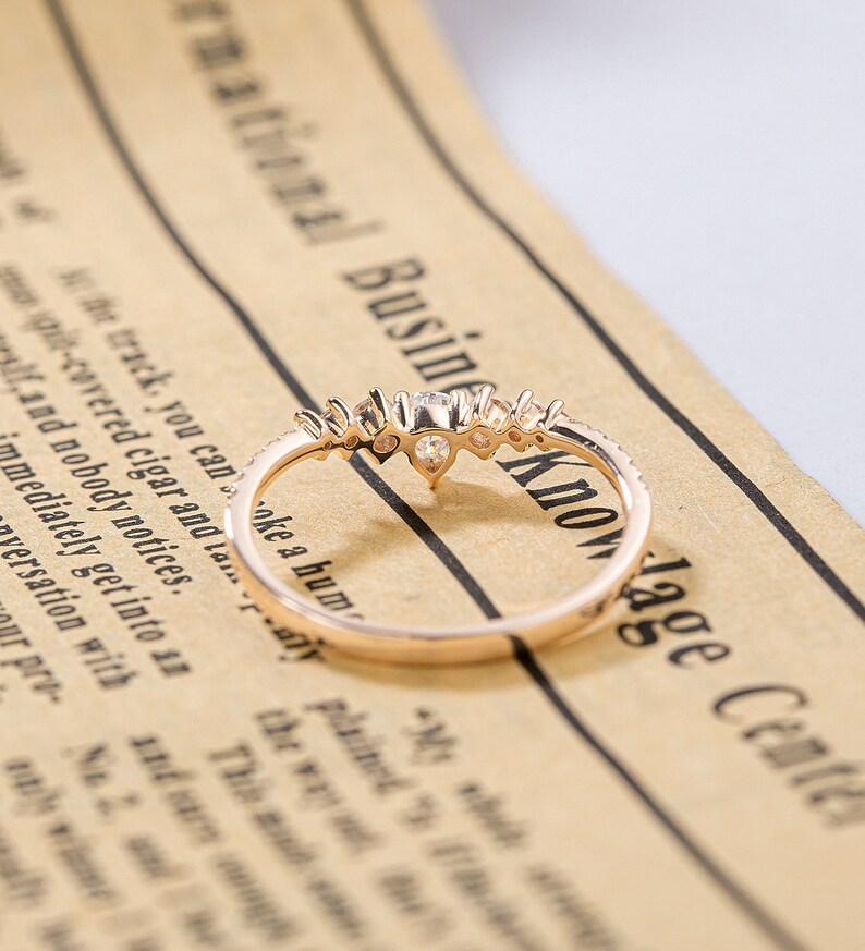 Unique Wedding band women Moissanite Wedding band Vintage Wedding band Art Deco Anniversary gift for her Curved Diamond Rose gold ring
