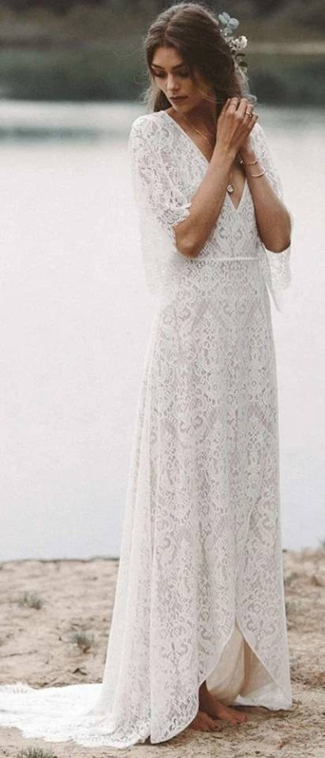 Hippie Beach Sexy Boho Elopement Photoshoot Wedding Dress V Etsy