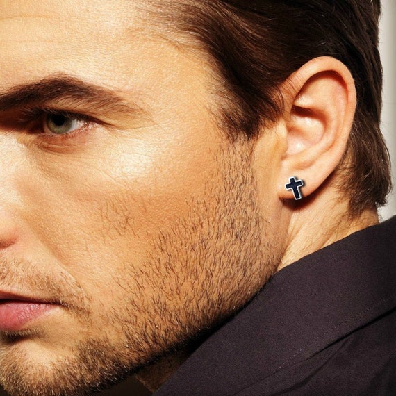 Black and Silver Cross Stud Earrings Cross Earring Black - Etsy