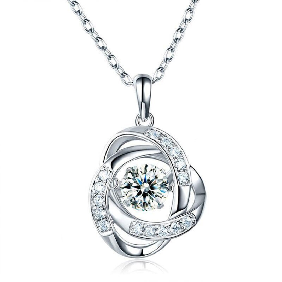 Trinity Love Knot 925 Sterling Silver Dancing Stone Necklace Infinity