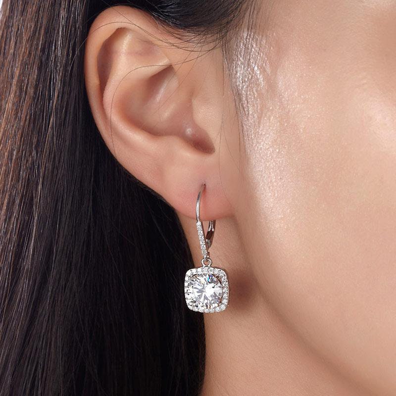 5 Ctw 925 Sterling Silver Cushion Square Halo Large Big Dangle ...