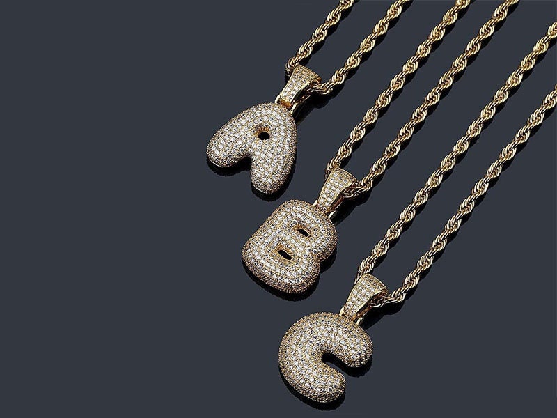 Bubble Letter Initial Necklace Hip Hop 