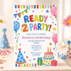 Bereit zwei Party-Einladung, 2. Geburtstags-Party-personalisierte einladen (Digitaler Download) PP682