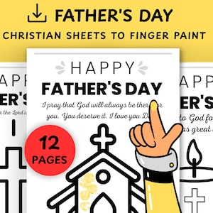 12 hojas para pintar con los dedos para la escuela dominical del Día del Padre, actividades religiosas cristianas para el Día del Padre, paquete de manualidades bíblicas