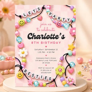 Friendship Bracelet Birthday Invitation, Let's Party Besties Tween Girl Party Invite (Digital Download) PP724