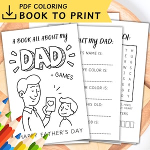 Alles over papa afdrukbaar vaderdag kleurboek, vaderdagcadeaubon om pdf in kleur af te drukken, gemakkelijke kinderactiviteit, aandenken cadeau voor papa