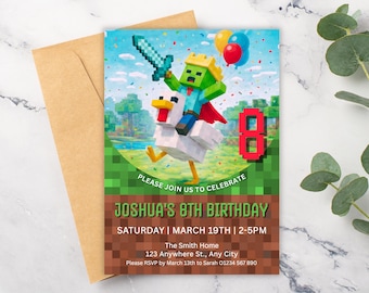 Faire-part de fête de jockey de poulet MineCrafter 5 x 7"