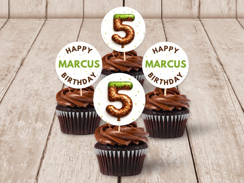 5th Birthday Mining Game Cupcake Picks, Cupcake Toppers, Printable ...