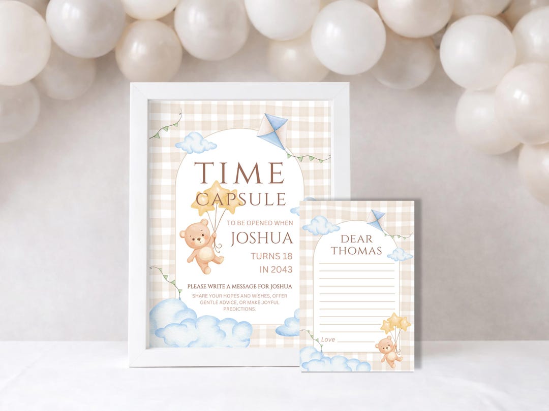 Teddy Bear 1st Birthday Time Capsule, Sign and Cards (digital Download ...