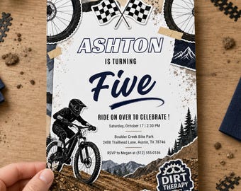Mountain Bike Birthday Invitation, Bicycle Party Editable Printable Canva Digital Invite DD690