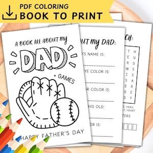 Alles über Dad druckbare Baseball, Alles über meinen Dad Baseball Booklet Journal Karte, Alles über meinen Dad Softball druckbare, Daddy Fill-In-Blanks
