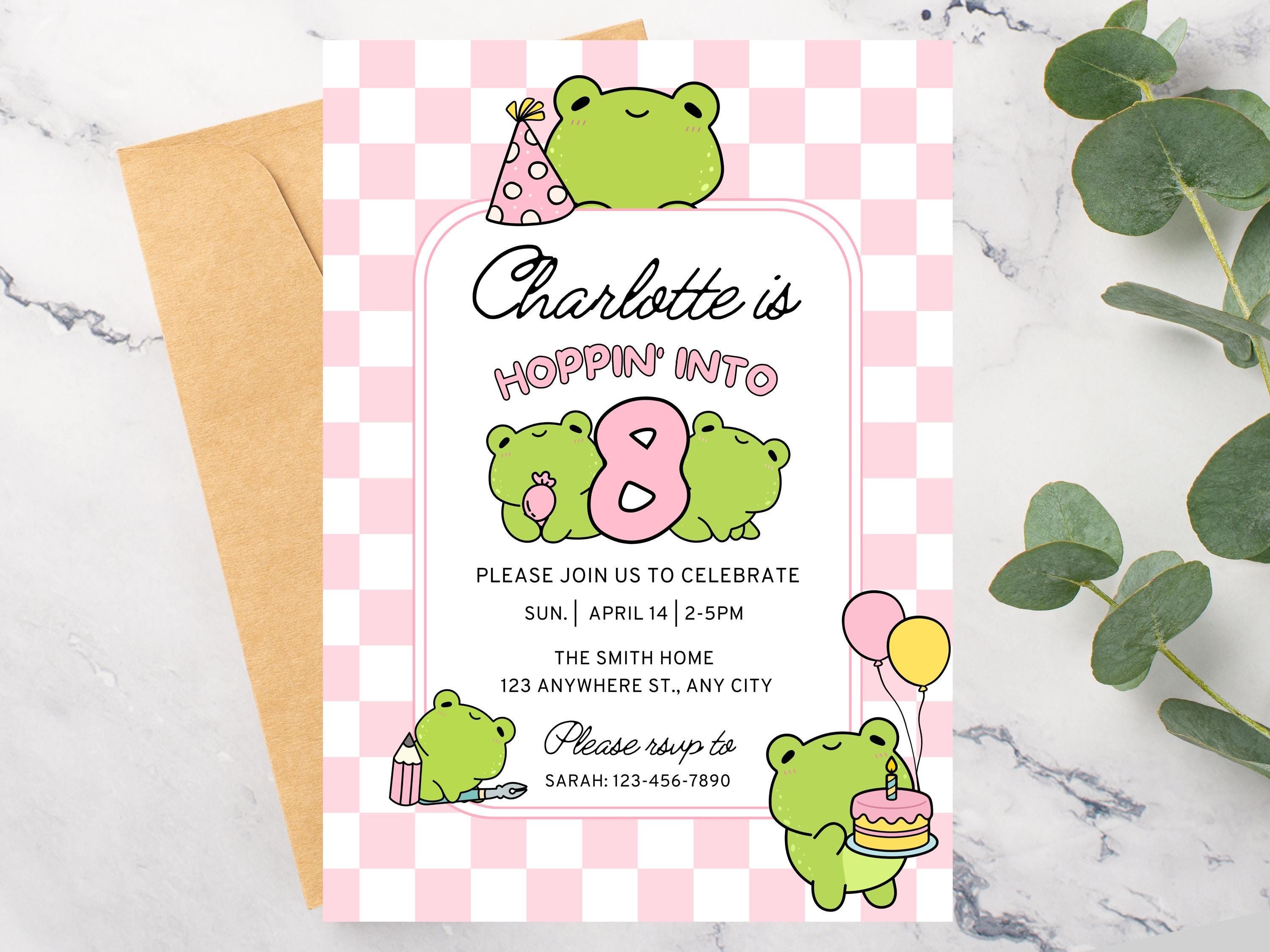 Frog Invite Frog Birthday Invitation 5x7, Personalized Kawaii Hop on Over Invite ...