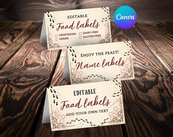 Wizard Birthday Food Tent Cards, Parchment Map Design (PDF or Canva)