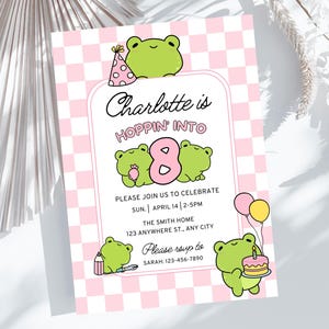 Frog Birthday Invitation 5x7, Personalized Kawaii Hop On Over Invite (Digital Download) PP452