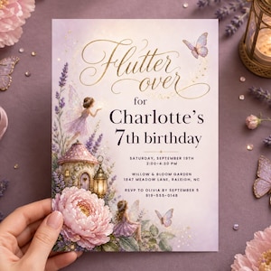 Enchanted Butterfly Fairy Garden Birthday Invitation, Magical Canva Template (Digital Download) PP954