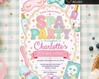 Pamper Party Birthday Invitation, Watercolor Girls Spa Day Editable Printable Canva Digital Invite DD599