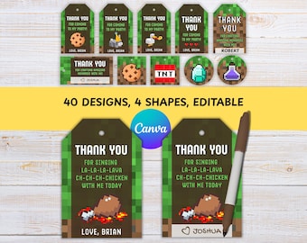 Pacchetto di biglietti di ringraziamento per feste a tema videogiochi, modello Canva stampabile e modificabile.