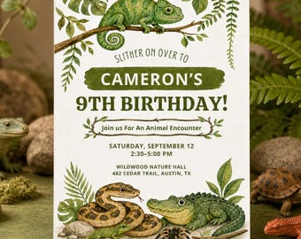 Animal Encounter Party Invitation, Reptile Lizard Birthday Invite (Digital Download) PP775