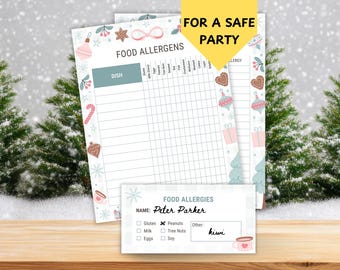 Christmas Food Allergen Chart Template, Editable Potluck Matrix (Digital Download)