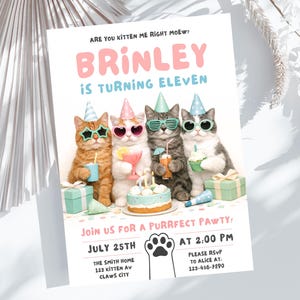 Invitación de cumpleaños para gatos 5x7, invitación personalizada para gatitos (descarga digital) PP448