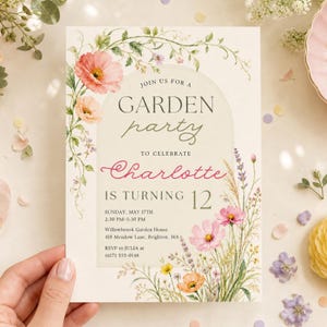 Girls Wildflower Garden Birthday Invitation, Meadow Flowers Picnic Invite (Digital Download) PP799