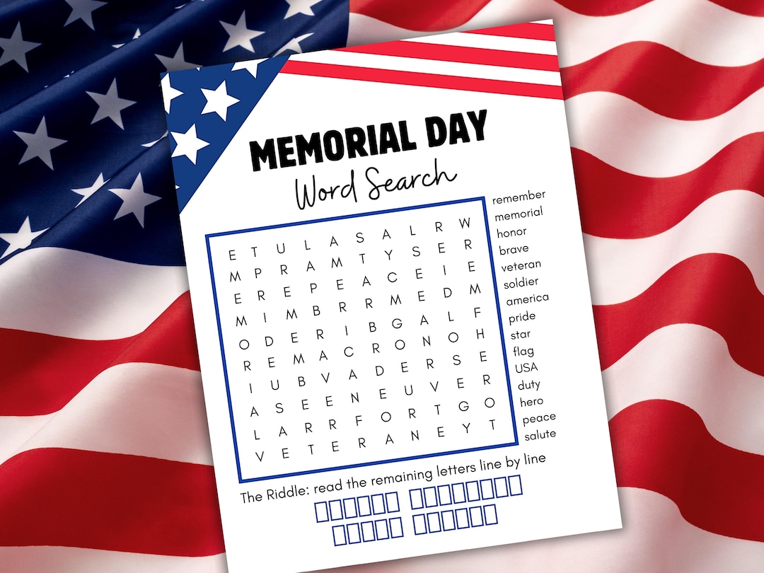 Veterans Riddle Veterans Day & Memorial Day Word Search, Riddle Activity (printable PDF ...