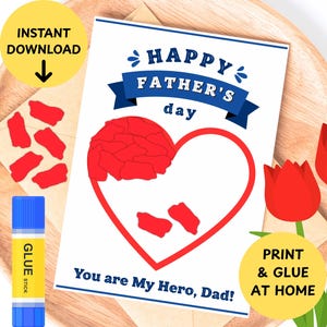 Modelo de cartão em formato de coração para o Dia dos Pais, artesanato infantil em PDF, planilha fácil com pedaços de papel picado, atividade para bebês e crianças pequenas na creche