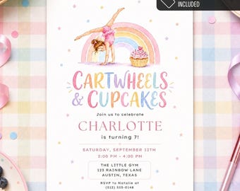 Cartwheels and Cupcakes Birthday Invitation, Gymnastics Cupcake Party Invite (Digital Download) PP792