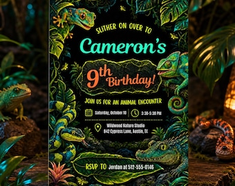 Animal Encounter Birthday Invitation, Reptile Lizard Snake Party Invite (Digital Download) PP777