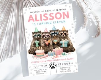 Raccoon Birthday Invitation 5x7, Personalized Feral Invite (Digital Download) PP450