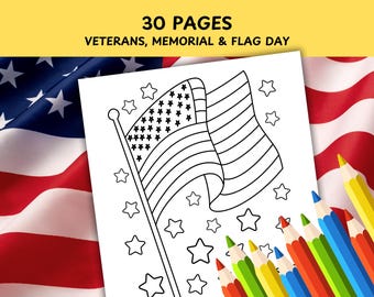 Patriotic Coloring Book, 30 Printable Pages, Kids Activities (PDF Download)