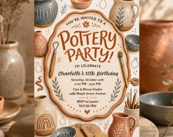 Ceramics Birthday Invitation, Pottery Party Invite (Digital Download) PP718