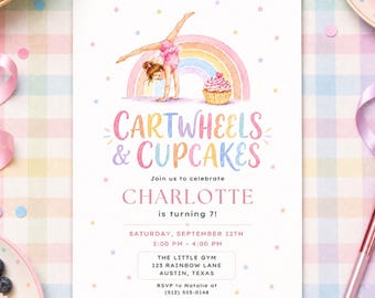 Cartwheels and Cupcakes Birthday Invitation, Gymnastics Cupcake Party Invite (Digital Download) PP792