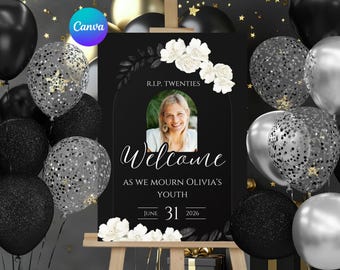 Welcome Sign For Death To My 20s 30s Birthday Party, Clean & Simple, Editable