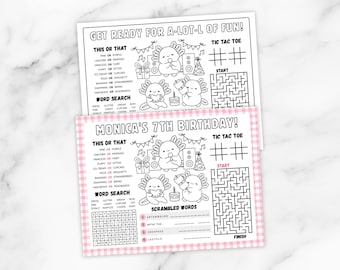 Axolotl Birthday Activity Placemat, Editable Template (Canva)